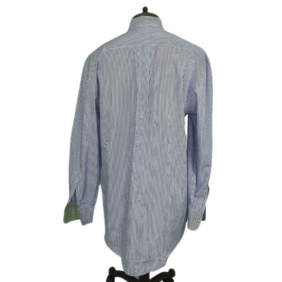 Peter Millar Men's Shirt Medium Cotton Blue White Striped L/S Button Up - Picture 2 of 8